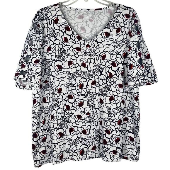 Kim Rogers Curvy Floral V-neck Short Sleeve Blouse 2X - Picture 1 of 10
